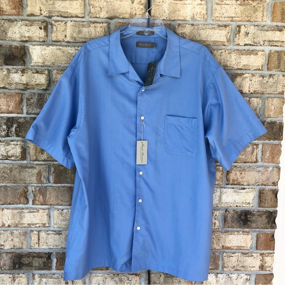 Daniel Cremieux Signature Collection Short Sleve Button up Blue Shirt XL - Picture 3 of 10